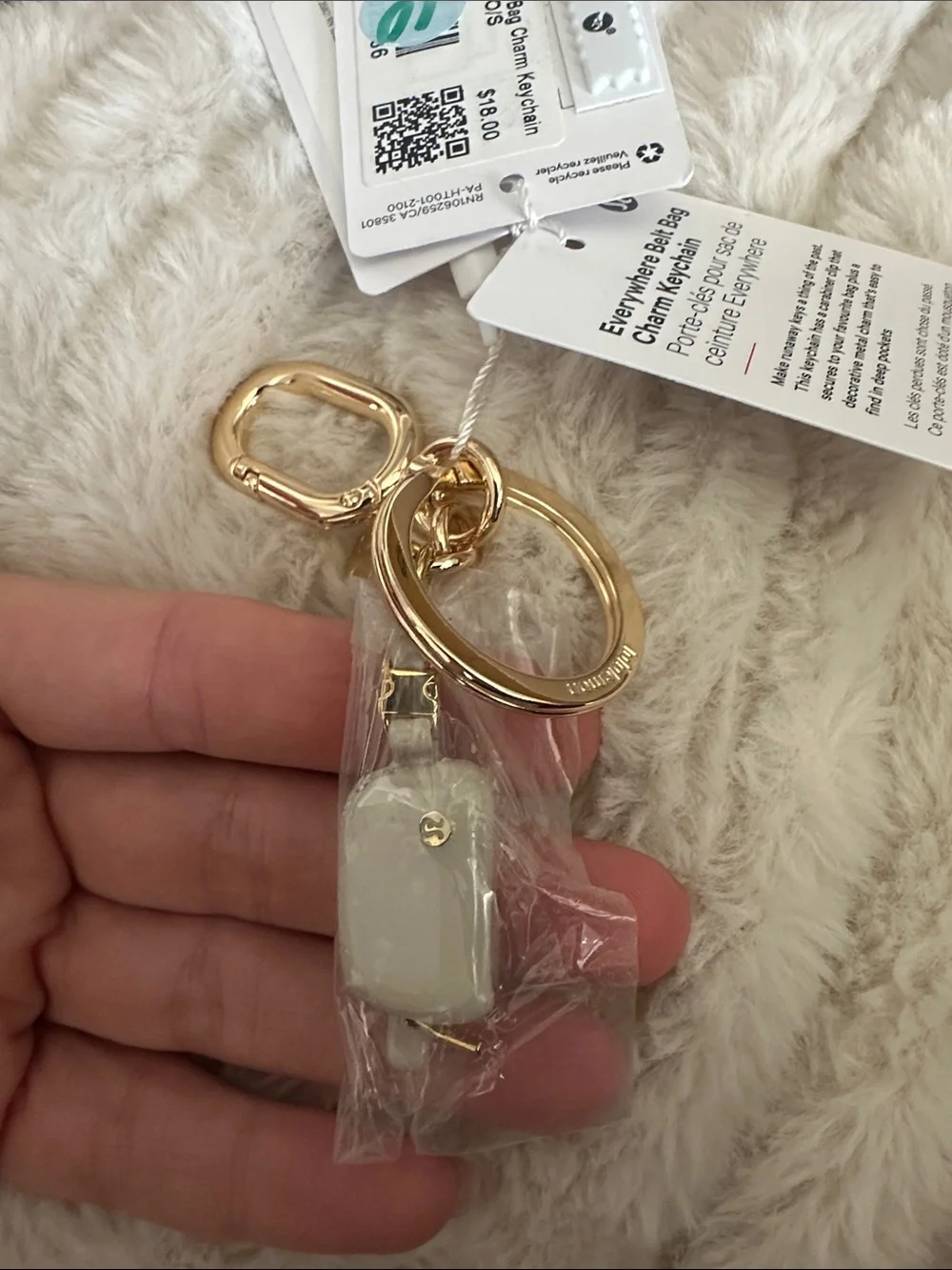 Everywhere belt bag charm keychain Gold Tone Key Ring Charm with Cream Accent